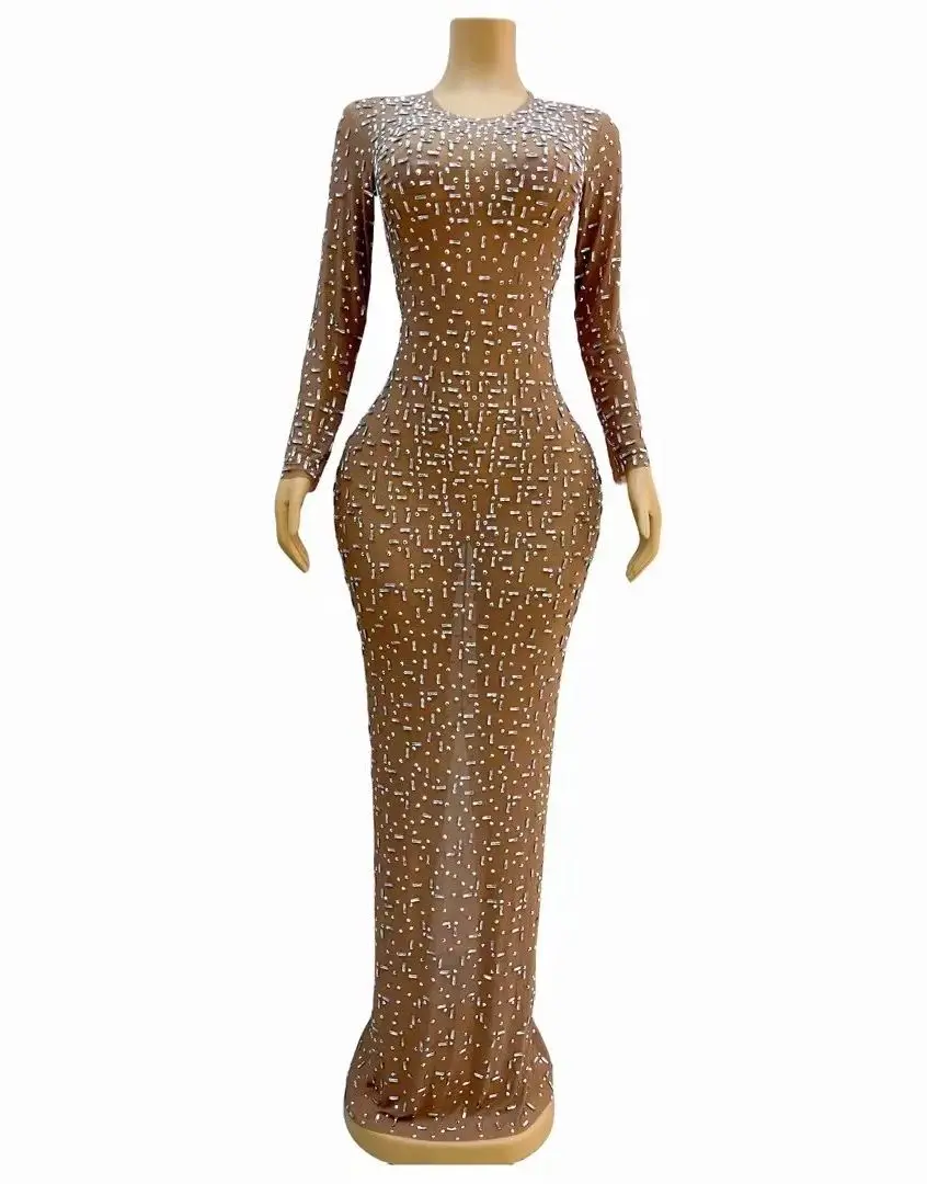 Shining Silver Rhinestones Nude Mesh Transparent Long Sleeves Dress Birthday Celebrate Sexy Prom See Through Outfit bailian
Shining Silver Rhinestones Nude Mesh Transparent Long Sleeves Dress Birthday Celebrate Sexy Prom See Through Outfit bailian