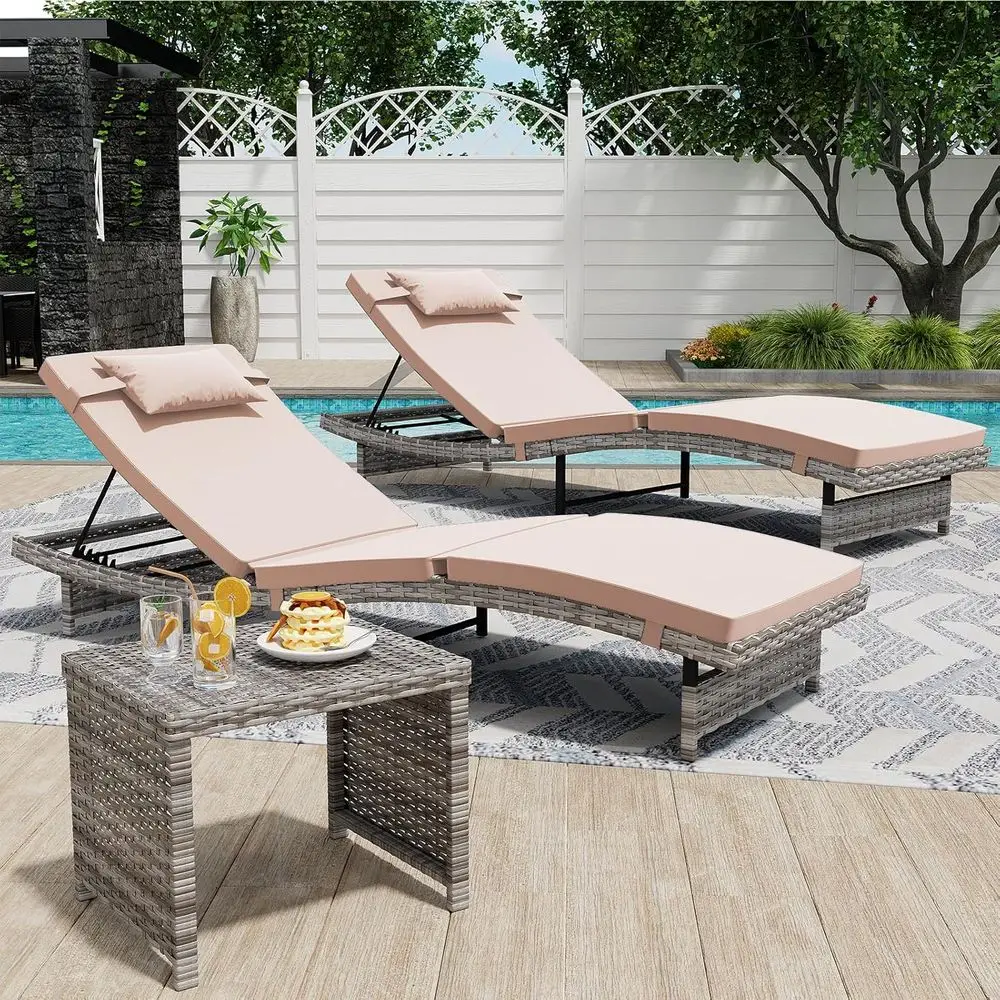 3-Piece Outdoor Patio Furniture Set with Adjustable Backrest, Side Table, Durable Wicker, Weather-Resistant Cushions, Beige
3-Piece Outdoor Patio Furniture Set with Adjustable Backrest, Side Table, Durable Wicker, Weather-Resistant Cushions, Beige