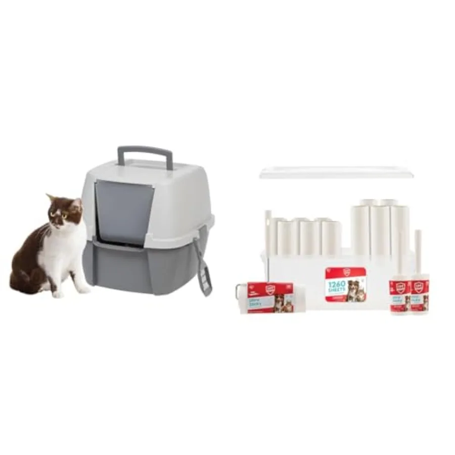 Cat Litter Box with Front Door Flap Handle and Scoop Dark Gray + Extra Sticky Lint Roller Value Pack Comes with Storage Box Sta
Cat Litter Box with Front Door Flap Handle and Scoop Dark Gray + Extra Sticky Lint Roller Value Pack Comes with Storage Box Sta