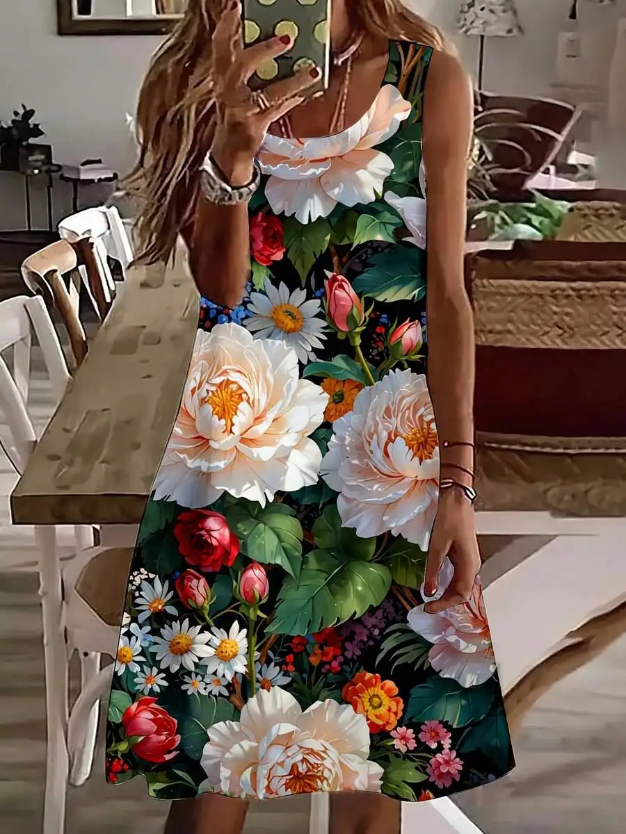 Women Sleeveless Floral Print Summer Dress Breathable A-Line Midi Dress
Women Sleeveless Floral Print Summer Dress Breathable A-Line Midi Dress