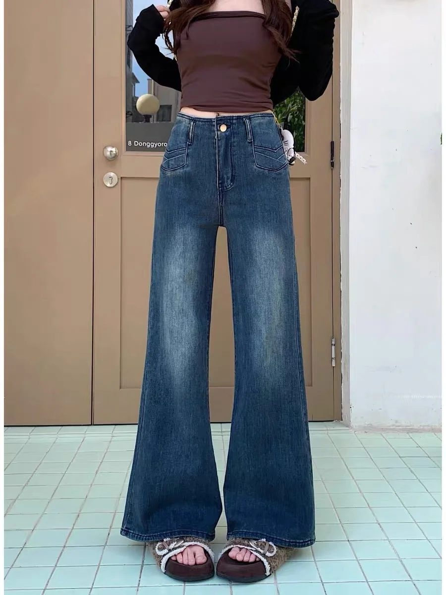 Retro Washed Bell Bottom Denim Jeans Women's Deep Blue Spring 2026 Fashionable Versatile High Waist Zipper Pocket Casual Jeans
Retro Washed Bell Bottom Denim Jeans Women's Deep Blue Spring 2026 Fashionable Versatile High Waist Zipper Pocket Casual Jeans