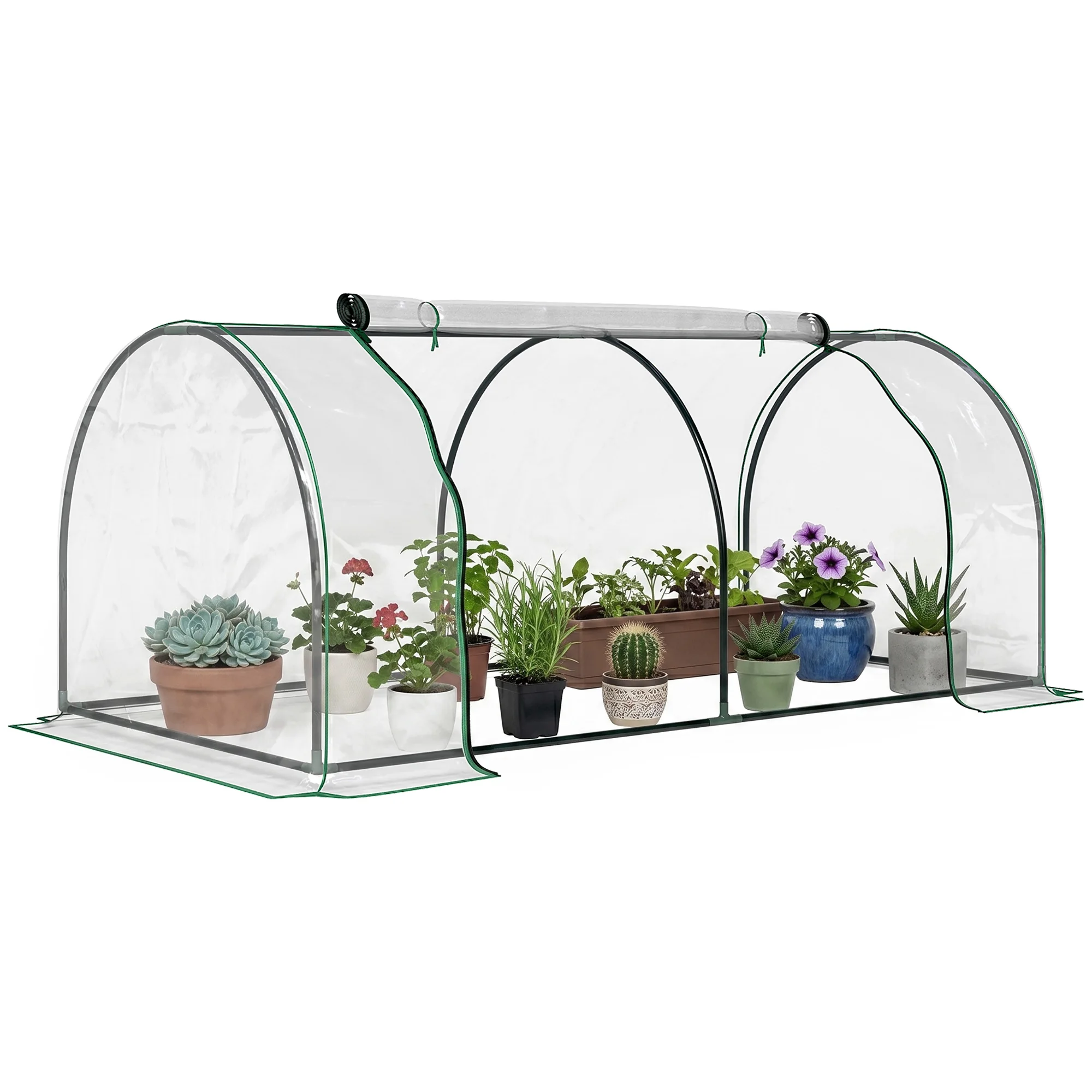 7' L X 3' W X 2.5' H Portable Tunnel Greenhouse for Outdoor Garden Hot House with 4 Zippered Doors, Pvc Cover
7' L X 3' W X 2.5' H Portable Tunnel Greenhouse for Outdoor Garden Hot House with 4 Zippered Doors, Pvc Cover