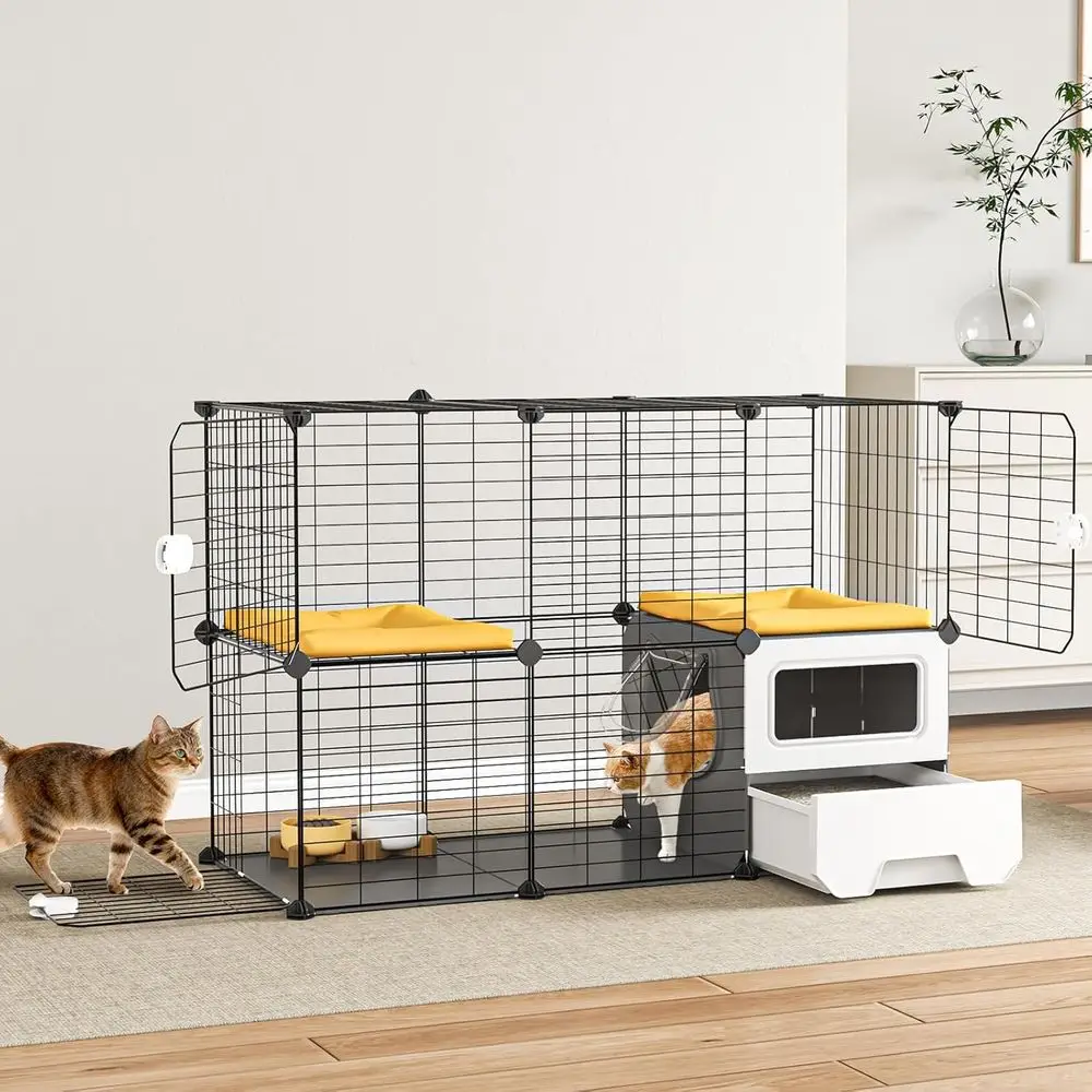 Indoor 2-Tier Cat Cage with Litter Box, Detachable Metal Playpen for 1-2 Kittens (41L x 18W x 28H)
Indoor 2-Tier Cat Cage with Litter Box, Detachable Metal Playpen for 1-2 Kittens (41L x 18W x 28H)
