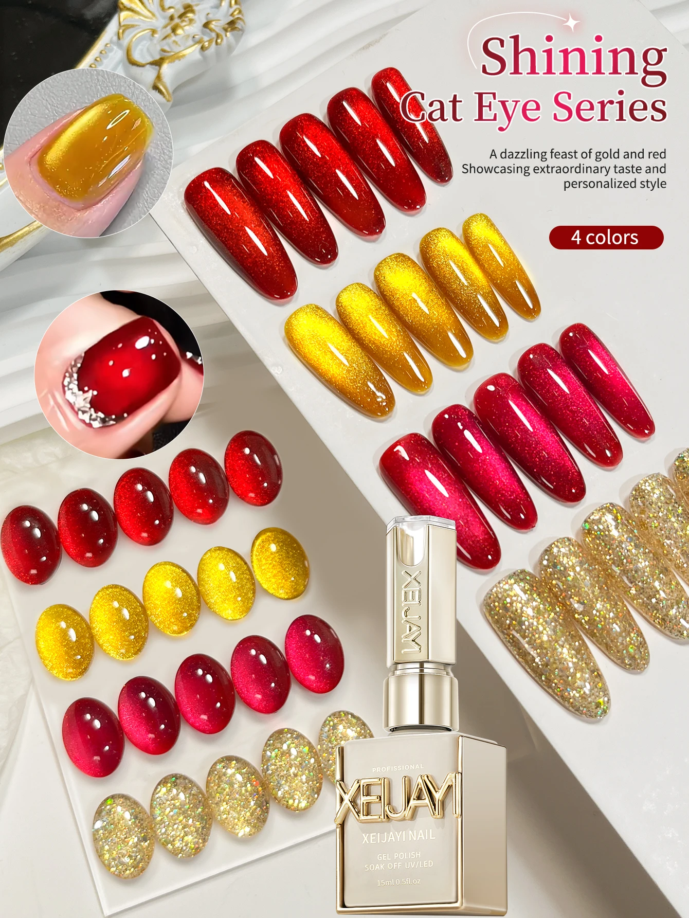 XEIJAYI 4Pcs 15ML Red cat eye Nail Gel polish set Semi Permanent Nail Art Soaking UV LED Nail Salon DIY Nail Salon Gel
XEIJAYI 4Pcs 15ML Red cat eye Nail Gel polish set Semi Permanent Nail Art Soaking UV LED Nail Salon DIY Nail Salon Gel