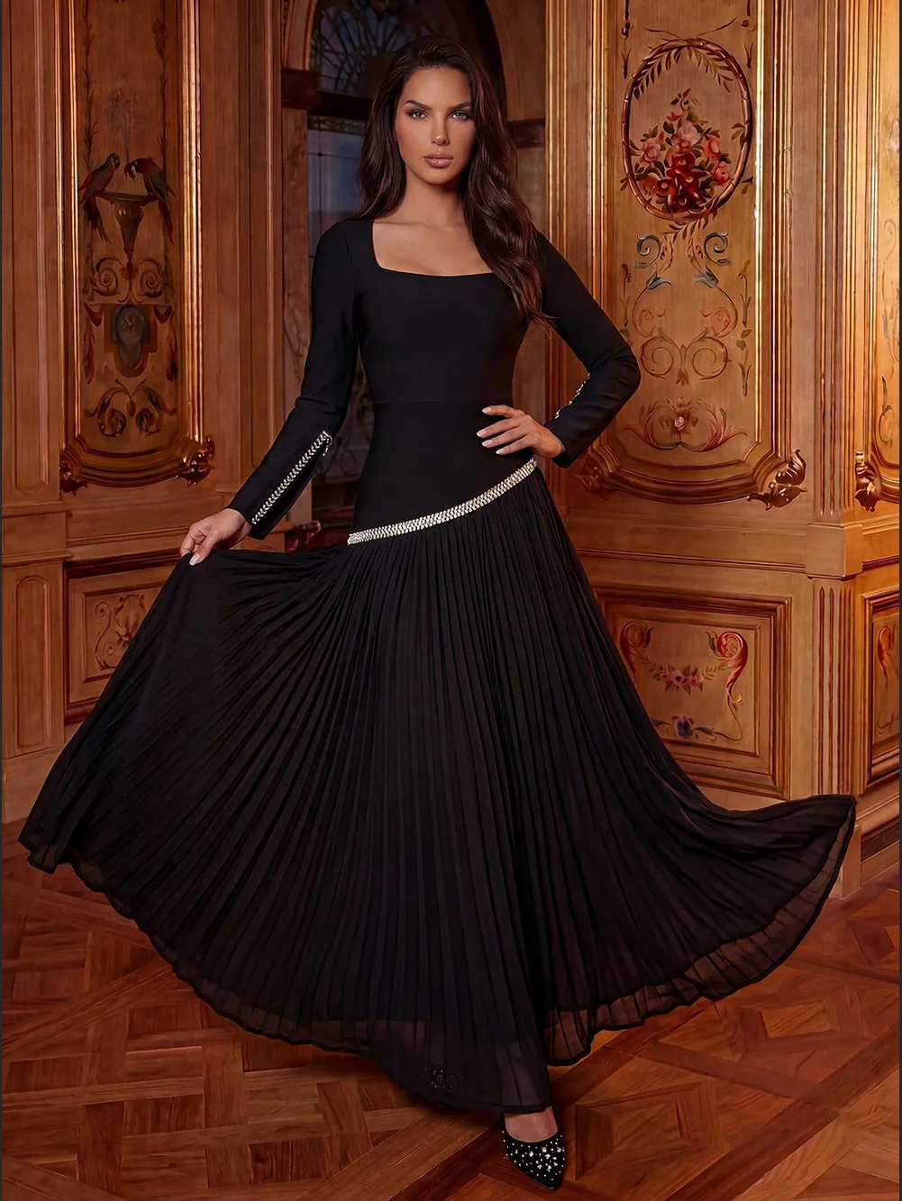 Luxury Retro Square Neck Long Sleeve Gown Elegant Rhinestone Two Piece Pleated Chiffon Dress Women Restaurant Date Formal Prom
Luxury Retro Square Neck Long Sleeve Gown Elegant Rhinestone Two Piece Pleated Chiffon Dress Women Restaurant Date Formal Prom