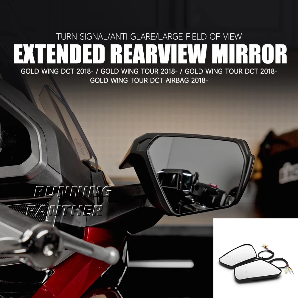 Motorcycle Rearview Mirrors Extended Convex with Sequential Turn Signals For Honda Gold Wing Tour DCT Airbag 2018 - 2025
Motorcycle Rearview Mirrors Extended Convex with Sequential Turn Signals For Honda Gold Wing Tour DCT Airbag 2018 - 2025
