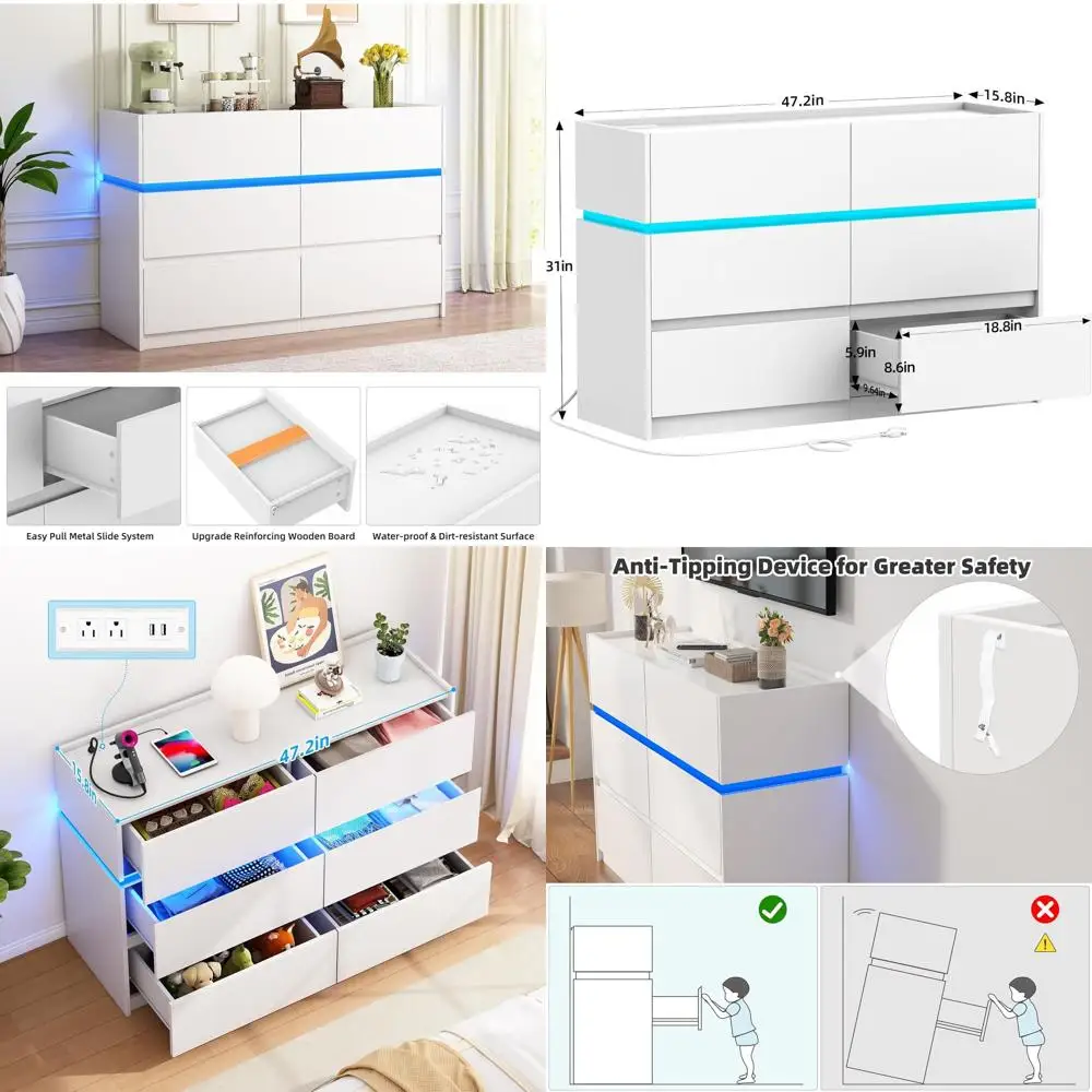 Wide Double Chest with Charging Station and LED Lights - Storage Cabinet for Bedroom, Living Room, Entryway, and Hallway
Wide Double Chest with Charging Station and LED Lights - Storage Cabinet for Bedroom, Living Room, Entryway, and Hallway
