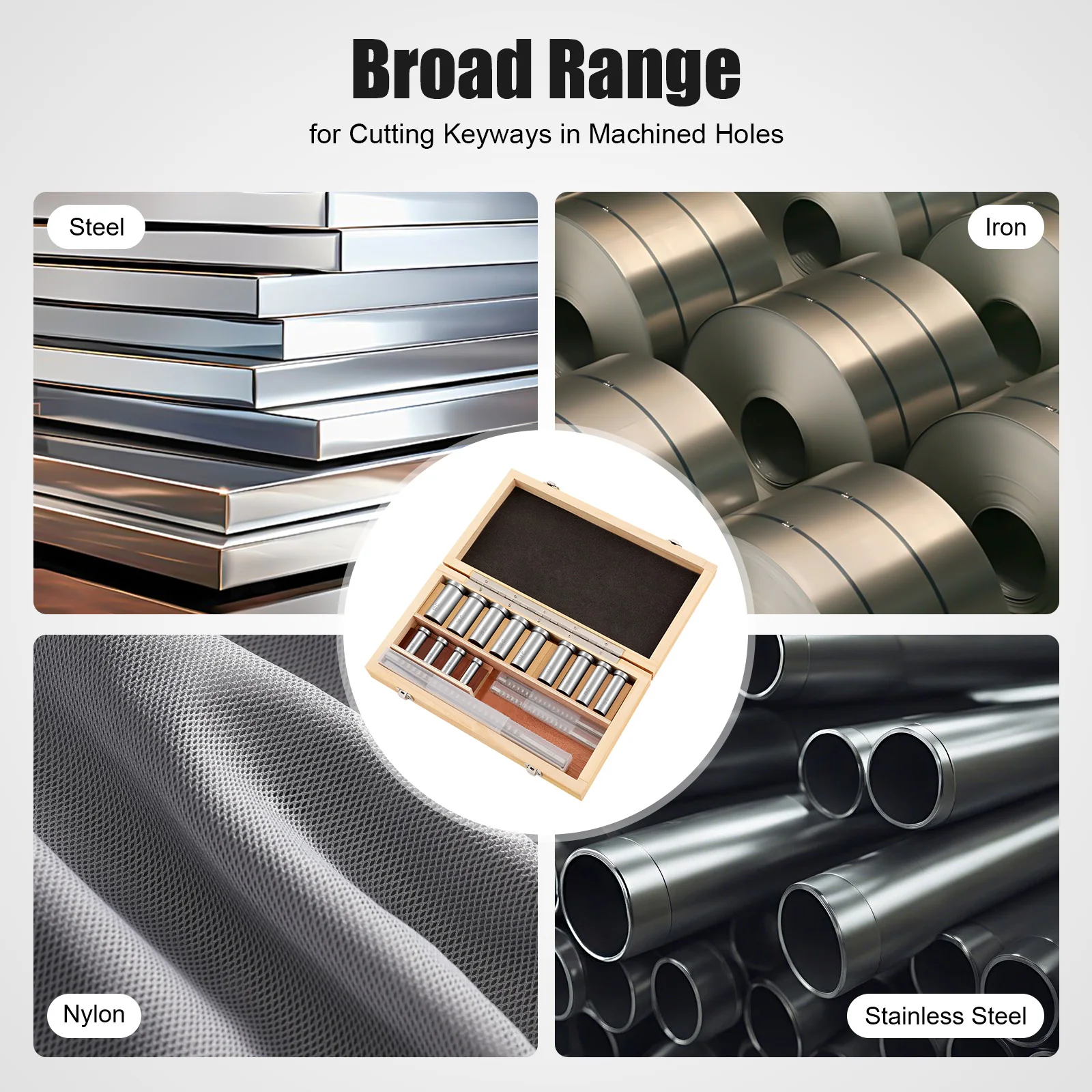 22 Piece Keyway Broach Kit Metric Size Metalworking Tool with Tool Box, 13 Piece Bushing and 5 Piece Spacer Metalworking Tool
22 Piece Keyway Broach Kit Metric Size Metalworking Tool with Tool Box, 13 Piece Bushing and 5 Piece Spacer Metalworking Tool