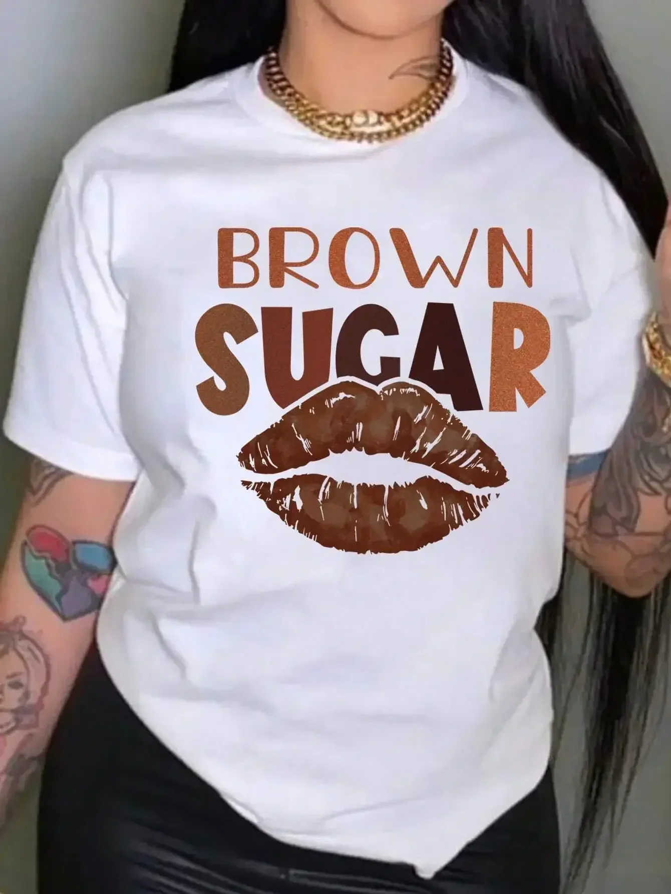 Cotton Women T-Shirt Lips & Letters brown sugar Printing Short Sleeve Casual Loose Street Tops Summer Fashion Sporty Clothes
Cotton Women T-Shirt Lips & Letters brown sugar Printing Short Sleeve Casual Loose Street Tops Summer Fashion Sporty Clothes