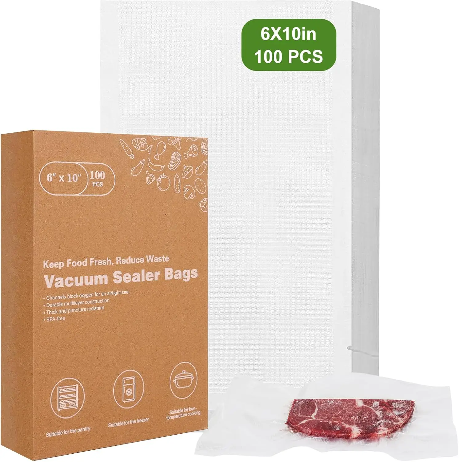 2025 Upgraded 100pcs Vacuum Sealer Bags, Pint 6" x 10", BPA Free Commercial Grade for Food Storage, Meal Prep or Sous Vide
2025 Upgraded 100pcs Vacuum Sealer Bags, Pint 6" x 10", BPA Free Commercial Grade for Food Storage, Meal Prep or Sous Vide
