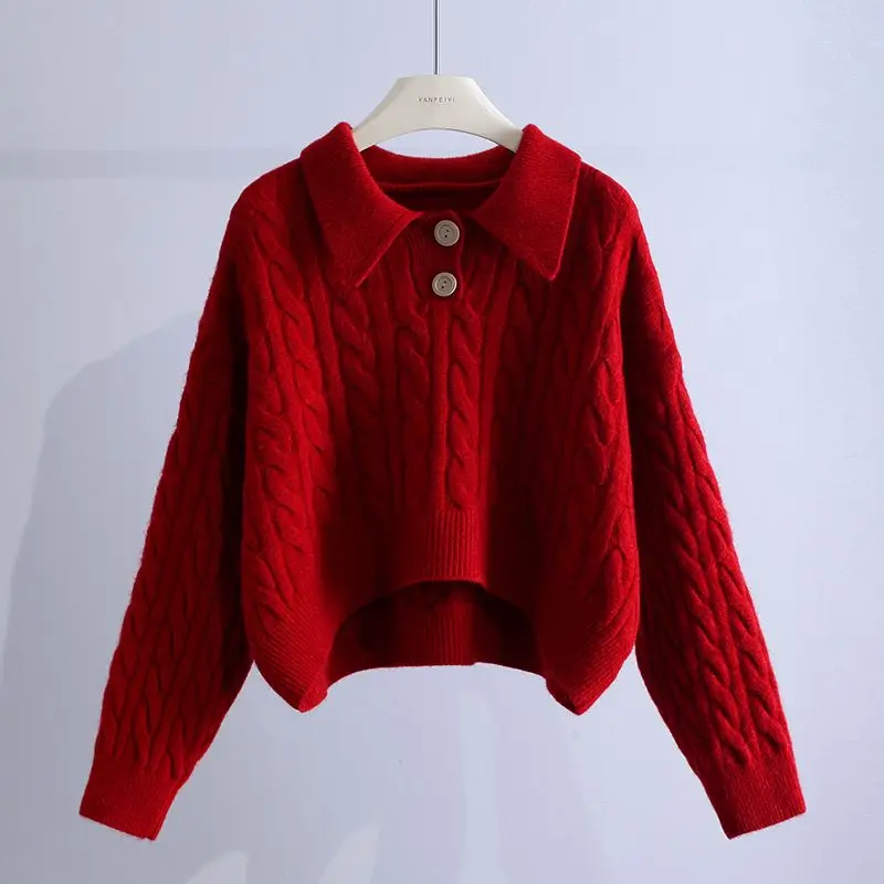 2024 Women's Full Sleeve Knitted Jumper Pullovers with A Lapel Down Collar Sweaters Loose Casual Tops Fall Soft Clothing M185
2024 Women's Full Sleeve Knitted Jumper Pullovers with A Lapel Down Collar Sweaters Loose Casual Tops Fall Soft Clothing M185