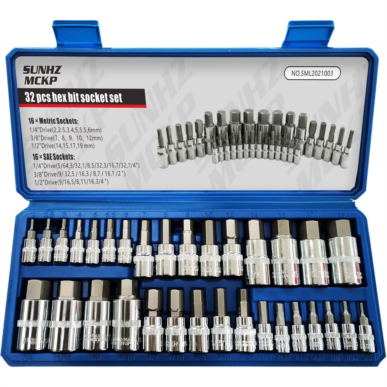 32 Piece Allen Socket Set, 1/4", 3/8", & 1/2" Drives Hex Bit Socket Set with SAE and Metric Sizes, S2 & Cr-V Steel, Storage Case
32 Piece Allen Socket Set, 1/4", 3/8", & 1/2" Drives Hex Bit Socket Set with SAE and Metric Sizes, S2 & Cr-V Steel, Storage Case