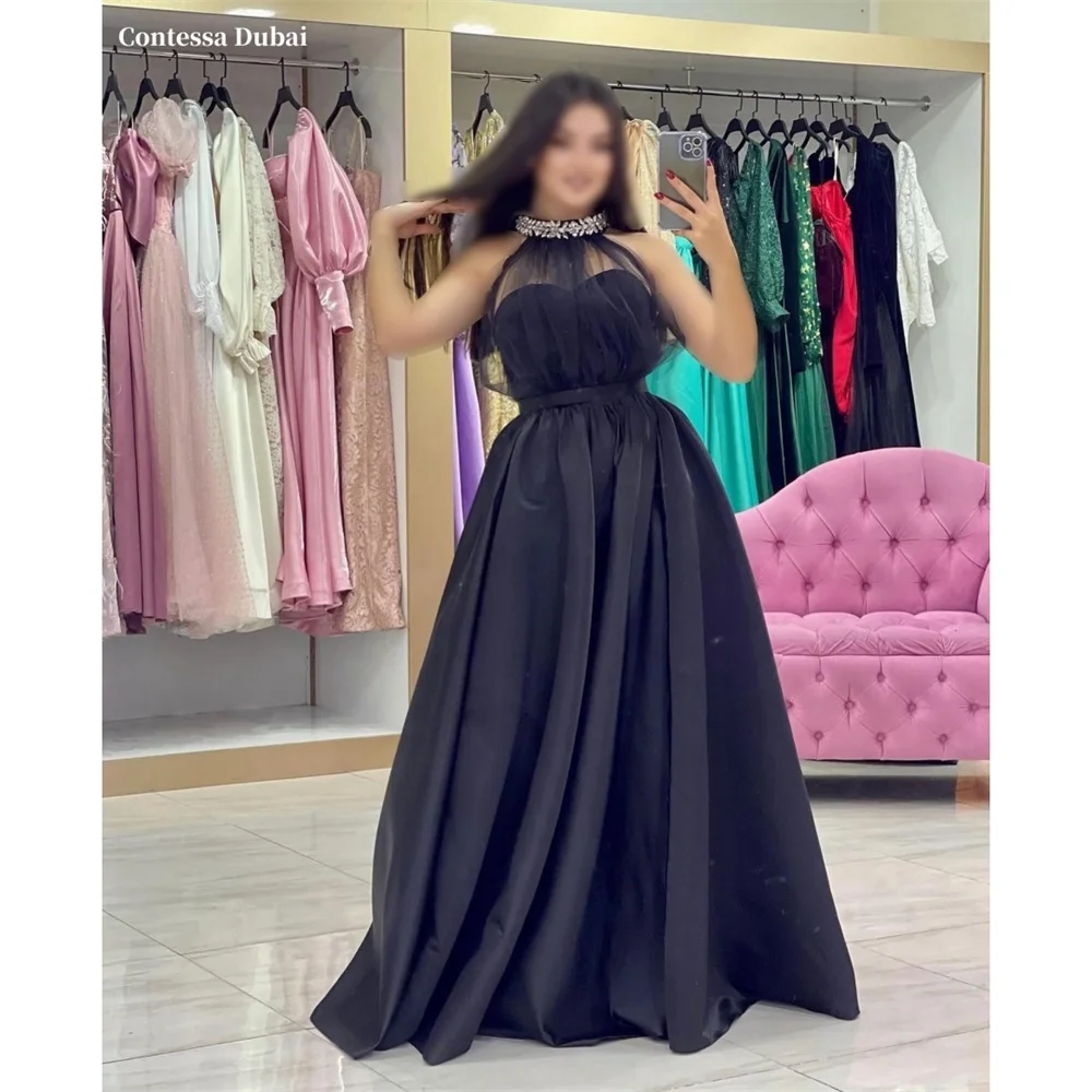 Contessa Dubai Black Halter Neck Strapless Prom Dresses Sweep Train Customized جديد في الفساتين A-line Evening Dress 2025
Contessa Dubai Black Halter Neck Strapless Prom Dresses Sweep Train Customized جديد في الفساتين A-line Evening Dress 2025
