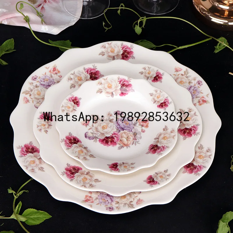 Pastoral ceramic plate flat new bone china export dinner red lace plate flower shaped lotus mouth flat
Pastoral ceramic plate flat new bone china export dinner red lace plate flower shaped lotus mouth flat