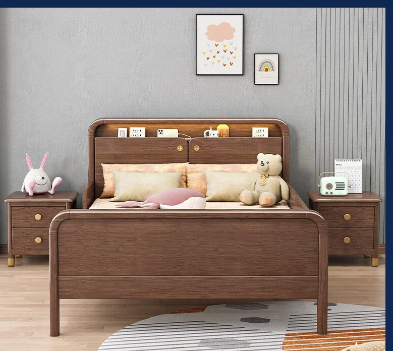 Simple modern solid wood children's bed walnut boy room with guardrail small apartment single bed with drawers storage
Simple modern solid wood children's bed walnut boy room with guardrail small apartment single bed with drawers storage
