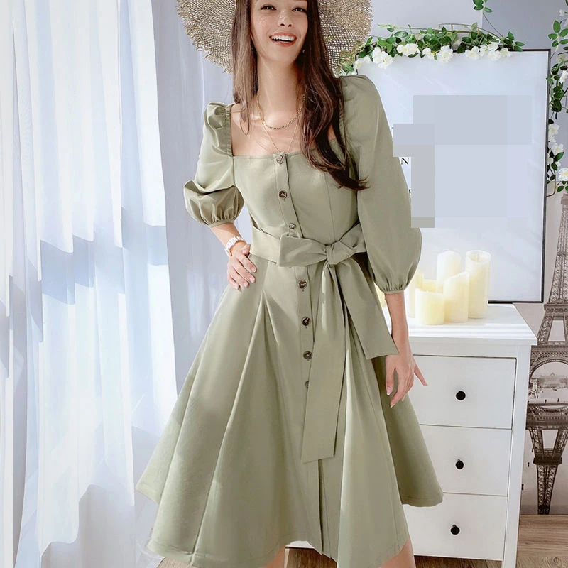 French square-neck women's women's summer 2022 new ladies button rose red dress Casual Solid Bow dress for women
French square-neck women's women's summer 2022 new ladies button rose red dress Casual Solid Bow dress for women
