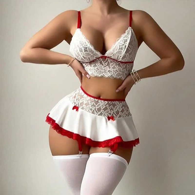 Hot Cosplay Uniform Open Bra Halloween Miniskirt Lace Nightwear Garter Bra Sets Sexy Costumes Women's Outfit Lingеrie Set
Hot Cosplay Uniform Open Bra Halloween Miniskirt Lace Nightwear Garter Bra Sets Sexy Costumes Women's Outfit Lingеrie Set