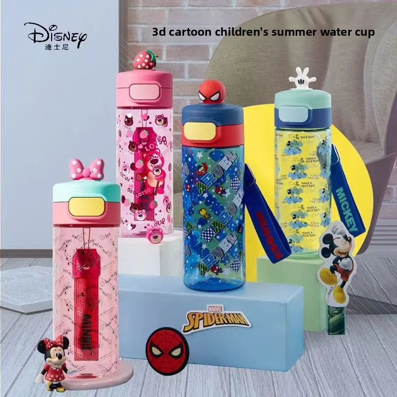Портативная бутылка для воды Disney Kids — небьющаяся прямая пластиковая чашка для питья Tritan, летняя школьная чашка для мальчиков и девочек