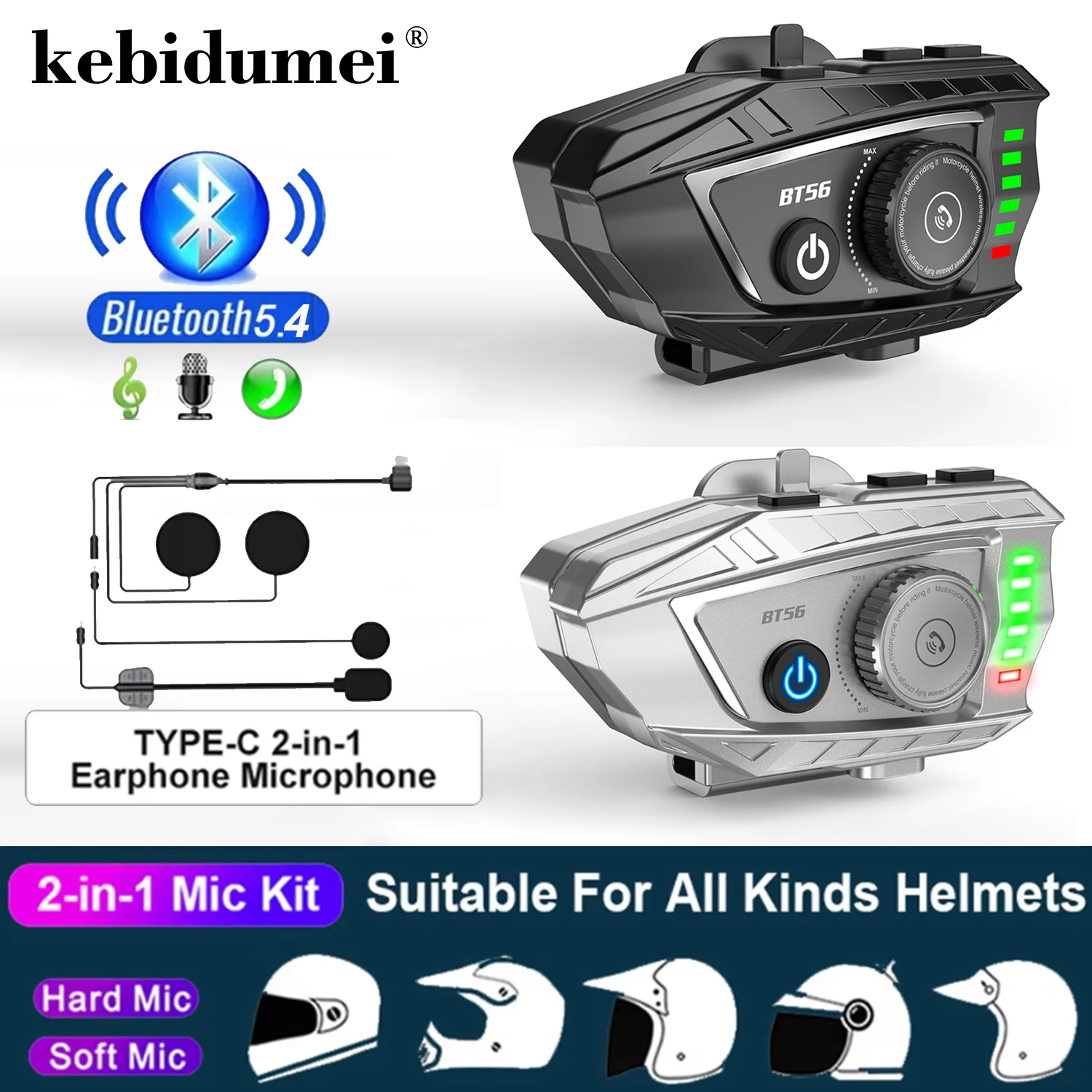 BT56 2-in-1 Mic Motorcycle Helmet Headset Bluetooth 5.4 Handsfree Wireless Noise Reduction Waterproof Earphone with Rhythm Light
BT56 2-in-1 Mic Motorcycle Helmet Headset Bluetooth 5.4 Handsfree Wireless Noise Reduction Waterproof Earphone with Rhythm Light