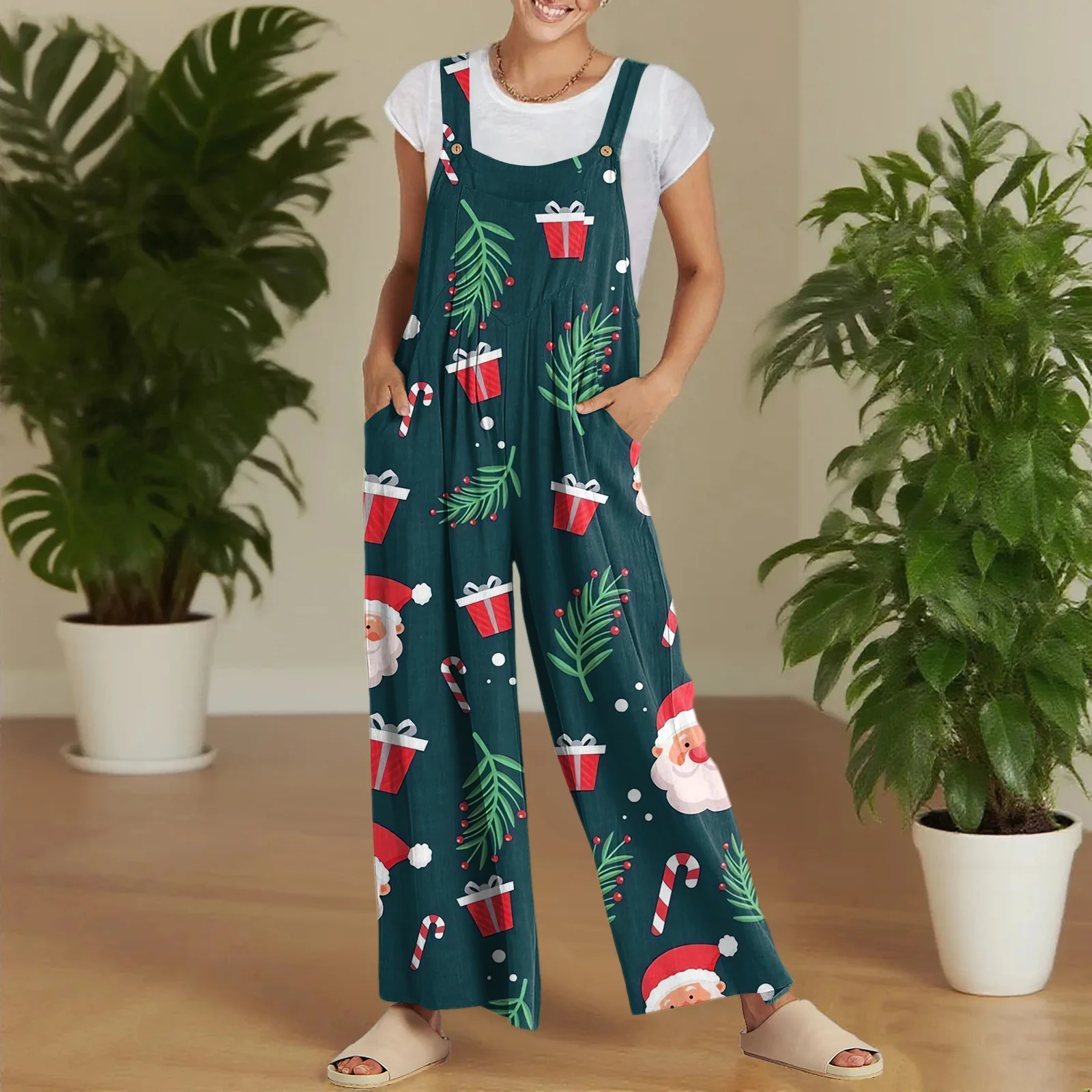 Popular Christmas Printed Loose Versatile Sling Rompers Christmas Element Casual Retro Sleeveless Jumpsuit Solid Color Jumpsuit
Popular Christmas Printed Loose Versatile Sling Rompers Christmas Element Casual Retro Sleeveless Jumpsuit Solid Color Jumpsuit