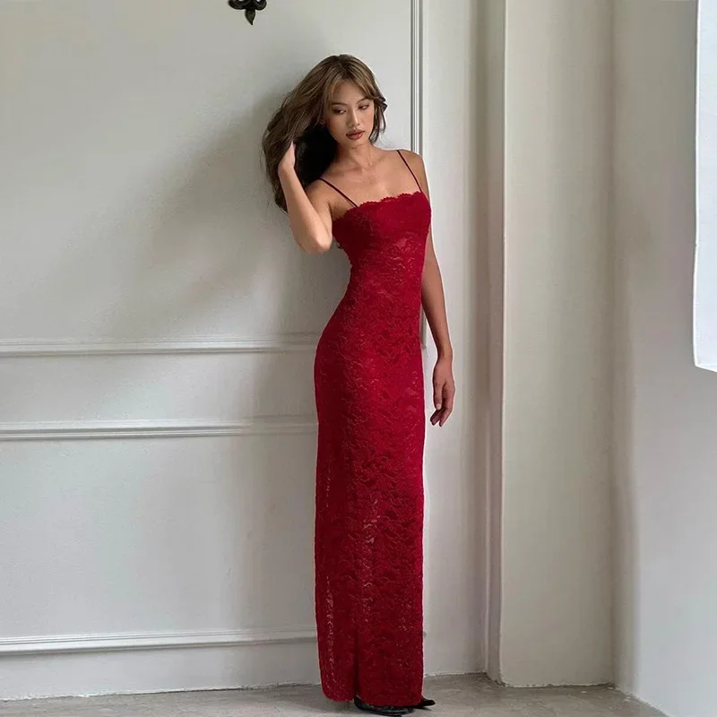 Elegant See Through Lace Maxi Dress for Women Summer Sexy Spaghetti Straps Sleeveless Bodycon Party Dress Holidays Outfits 2025
Elegant See Through Lace Maxi Dress for Women Summer Sexy Spaghetti Straps Sleeveless Bodycon Party Dress Holidays Outfits 2025