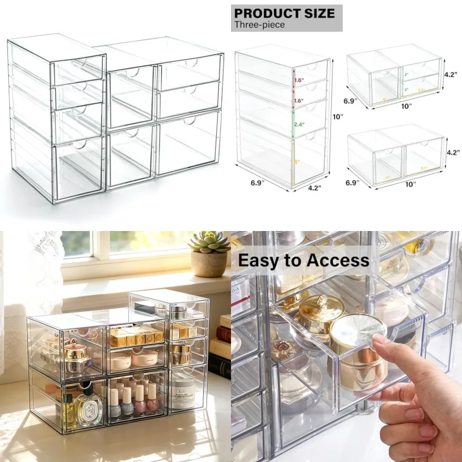 Acrylic Drawer Makeup Organizer with, Set of 3 Office Desk Organizers Accessories, Clear Stackable Storage Drawers for Vanity,
Acrylic Drawer Makeup Organizer with, Set of 3 Office Desk Organizers Accessories, Clear Stackable Storage Drawers for Vanity,