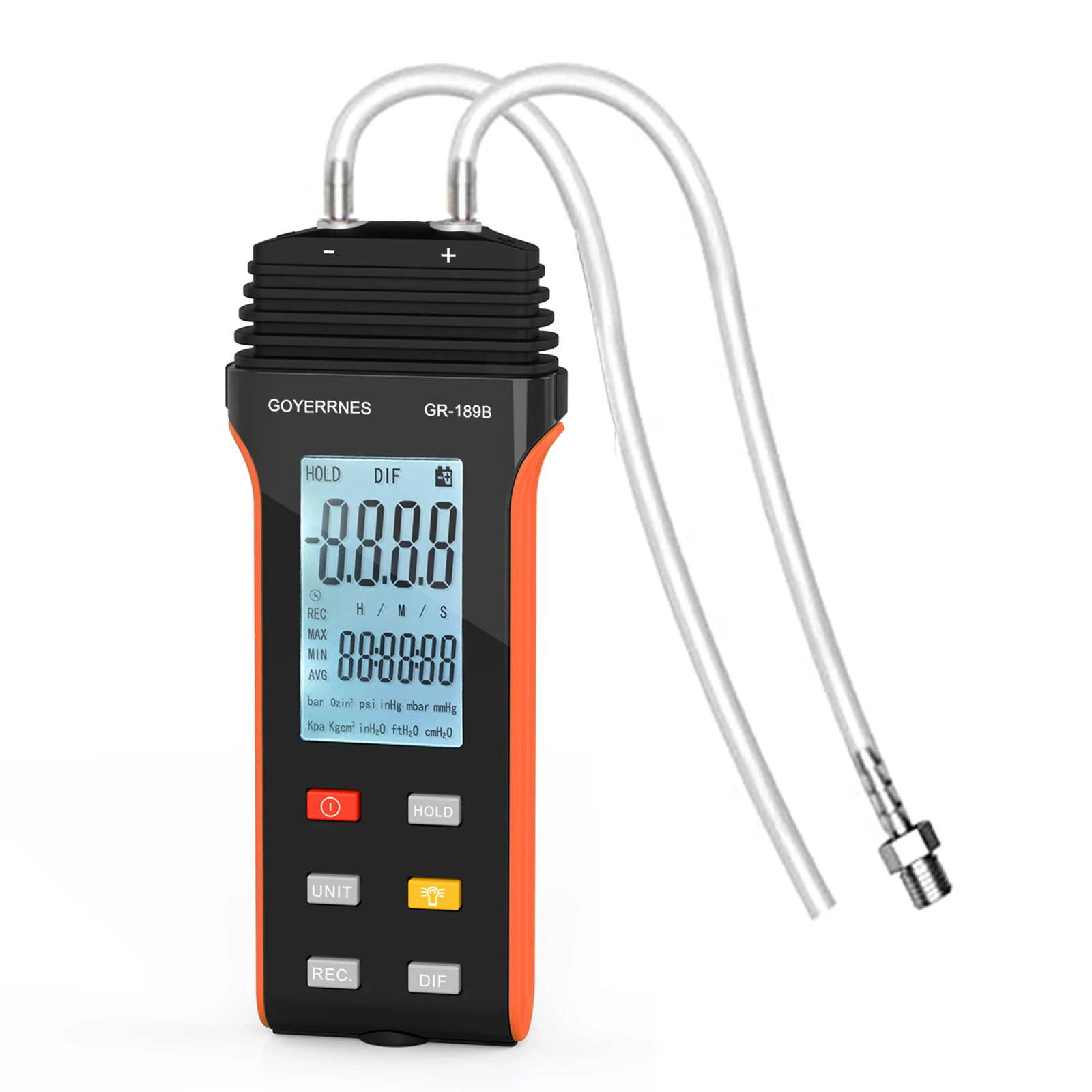 189B 30PSI Digital Differential Pressure Gauge HVAC ±0.3%FS Dual Port Manometer for Gas Pressure Tester Backlight Data Hold
189B 30PSI Digital Differential Pressure Gauge HVAC ±0.3%FS Dual Port Manometer for Gas Pressure Tester Backlight Data Hold