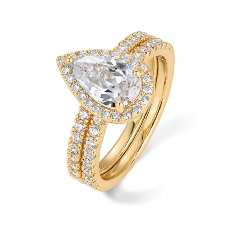 14K Gold Plated 1.7CT Pear Cubic Zirconia Eternity Engagement Ring Promise Ring Set for Women - Hidden Halo
14K Gold Plated 1.7CT Pear Cubic Zirconia Eternity Engagement Ring Promise Ring Set for Women - Hidden Halo
