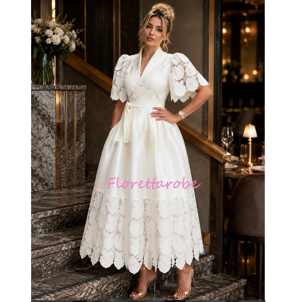 Vintage V-Neck Lace Prom Dress Elegant Ivory Short Sleeve A-line Long Evening Gowns Customized Wedding Party Dresses
Vintage V-Neck Lace Prom Dress Elegant Ivory Short Sleeve A-line Long Evening Gowns Customized Wedding Party Dresses