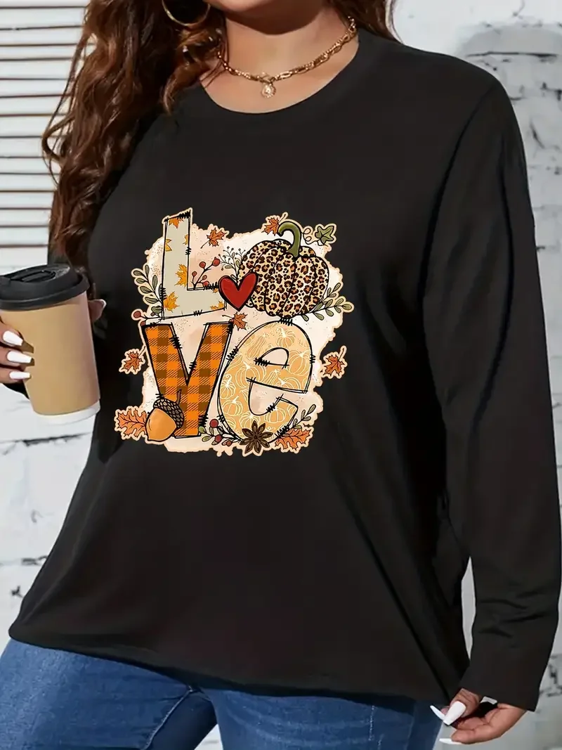 Plus Size Halloween T-shirt, Women's Plus Graphic Print Slight Stretch Long Sleeve Tee
Plus Size Halloween T-shirt, Women's Plus Graphic Print Slight Stretch Long Sleeve Tee