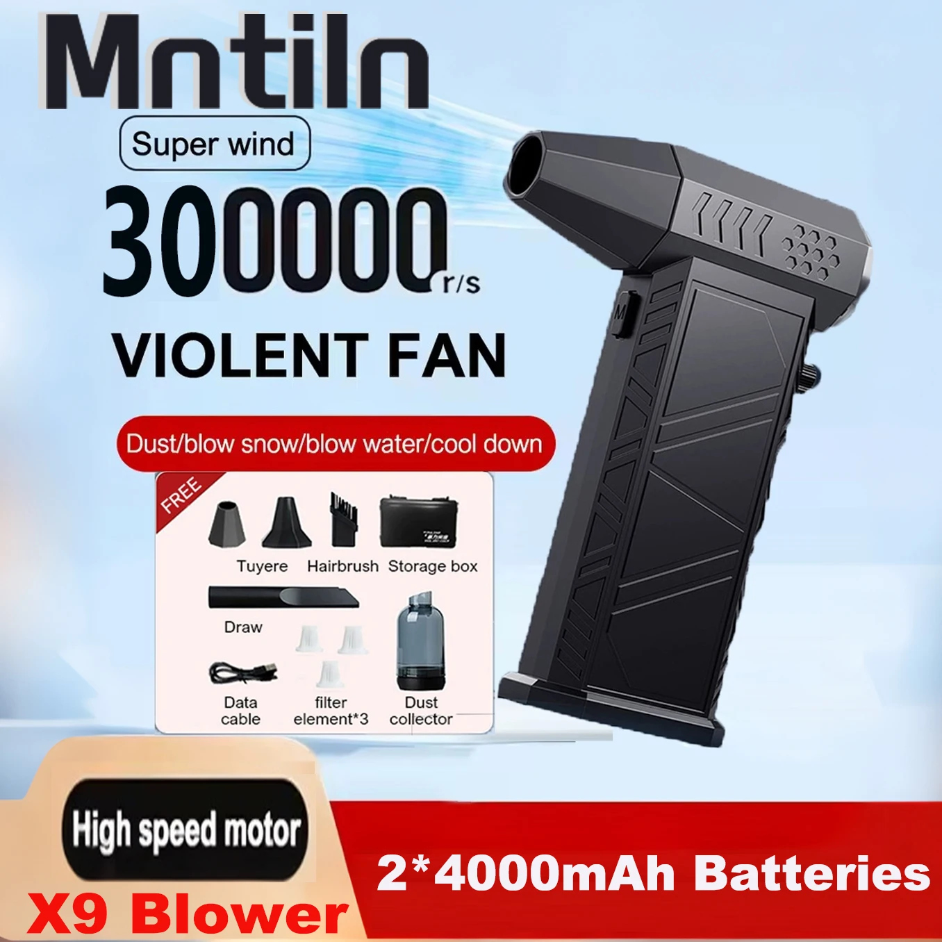 300000RPM Violent Fan X9 Powerful Air Blower Vacuum Dust Cleaner Type-C Charging Strong Winds 52m/s Brushless Turbo Jet Blower
300000RPM Violent Fan X9 Powerful Air Blower Vacuum Dust Cleaner Type-C Charging Strong Winds 52m/s Brushless Turbo Jet Blower