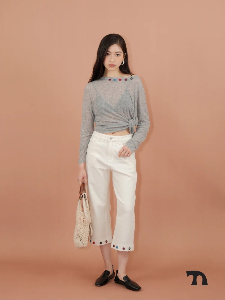 White Denim Seven-Foot Pants Buttons Loose Sle Good Match Bot Wear Casual High Waist Cotton Wide Leg Jeans
White Denim Seven-Foot Pants Buttons Loose Sle Good Match Bot Wear Casual High Waist Cotton Wide Leg Jeans