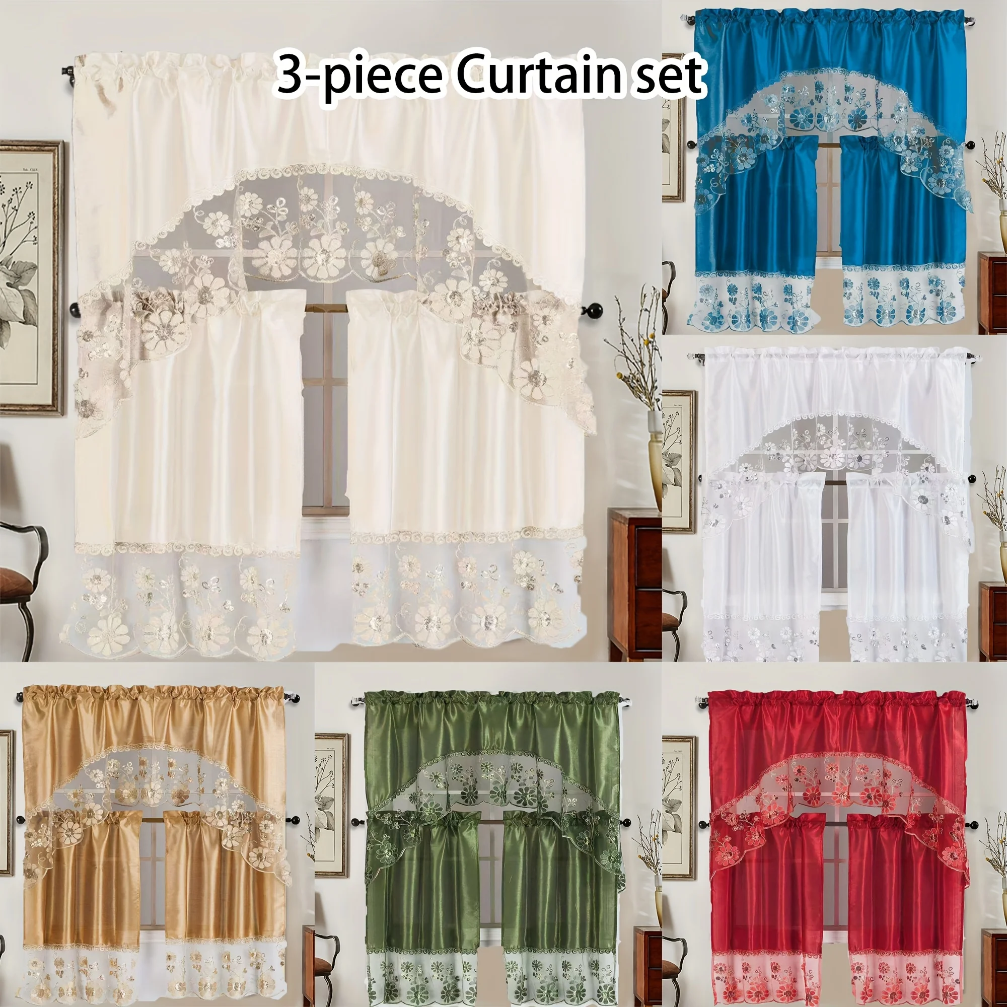 3pcs Faux Embroidery Kitchen Curtains Set MESH Embroidery Modern Style Exquisite Luxurious Large-scale Embroidery Lightweight Soft Easy Care Machine Washable Halloween Christmas Gifts for Family Local Warehouse Summer
3pcs Faux Embroidery Kitchen Curtains Set MESH Embroidery Modern Style Exquisite Luxurious Large-scale Embroidery Lightweight Soft Easy Care Machine Washable Halloween Christmas Gifts for Family Local Warehouse Summer