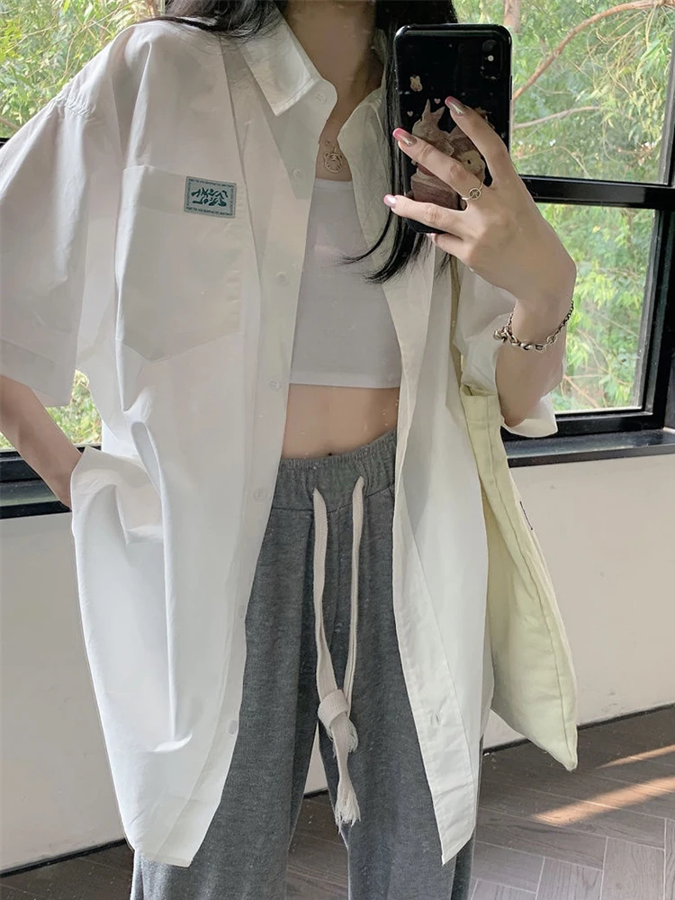 Zoki Retro Preppy Style White Shirt Women Korean Casual Loose Cute Blouse Simple Vintage Short Sleeve Female All Match Tops New
Zoki Retro Preppy Style White Shirt Women Korean Casual Loose Cute Blouse Simple Vintage Short Sleeve Female All Match Tops New