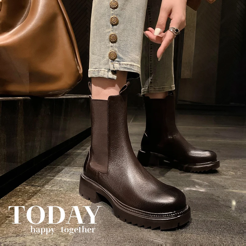 Women's Smoke Chelsea Boots Street Style Winter Shoes Woman Cowhide Casual Shoes Spring Autumn Slip On Ankle Boots Thick Heel
Women's Smoke Chelsea Boots Street Style Winter Shoes Woman Cowhide Casual Shoes Spring Autumn Slip On Ankle Boots Thick Heel
