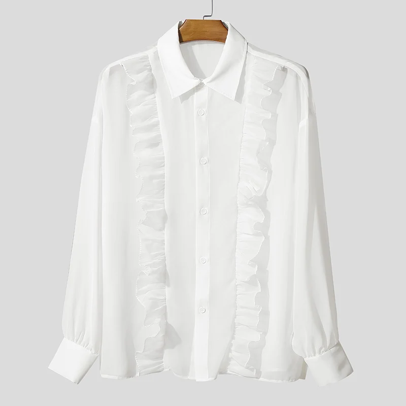 INCERUN Мужская рубашка сплошной цвет с лацканами и длинными рукавами с рюшами Повседневная мужская одежда из шифона Прозрачные сексуальные свободные модные топы на бретельках
INCERUN Мужская рубашка сплошной цвет с лацканами и длинными рукавами с рюшами Повседневная мужская одежда из шифона Прозрачные сексуальные свободные модные топы на бретельках