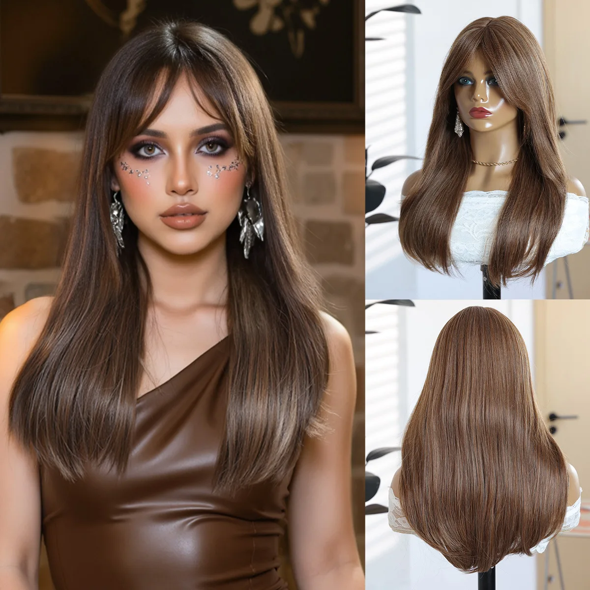 22 inch brown long straight chemical fiber wig rose mesh hat high temperature resistant silk European and American style Hallowe
22 inch brown long straight chemical fiber wig rose mesh hat high temperature resistant silk European and American style Hallowe