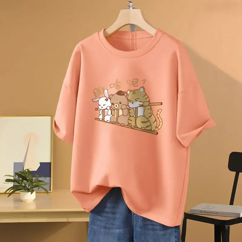 Women Basic Pure Cotton Short Sleeve O-neck Loose Tee Shirt, Cartoon Printed Casual Simple Pullover, Summer Tops,
Women Basic Pure Cotton Short Sleeve O-neck Loose Tee Shirt, Cartoon Printed Casual Simple Pullover, Summer Tops,