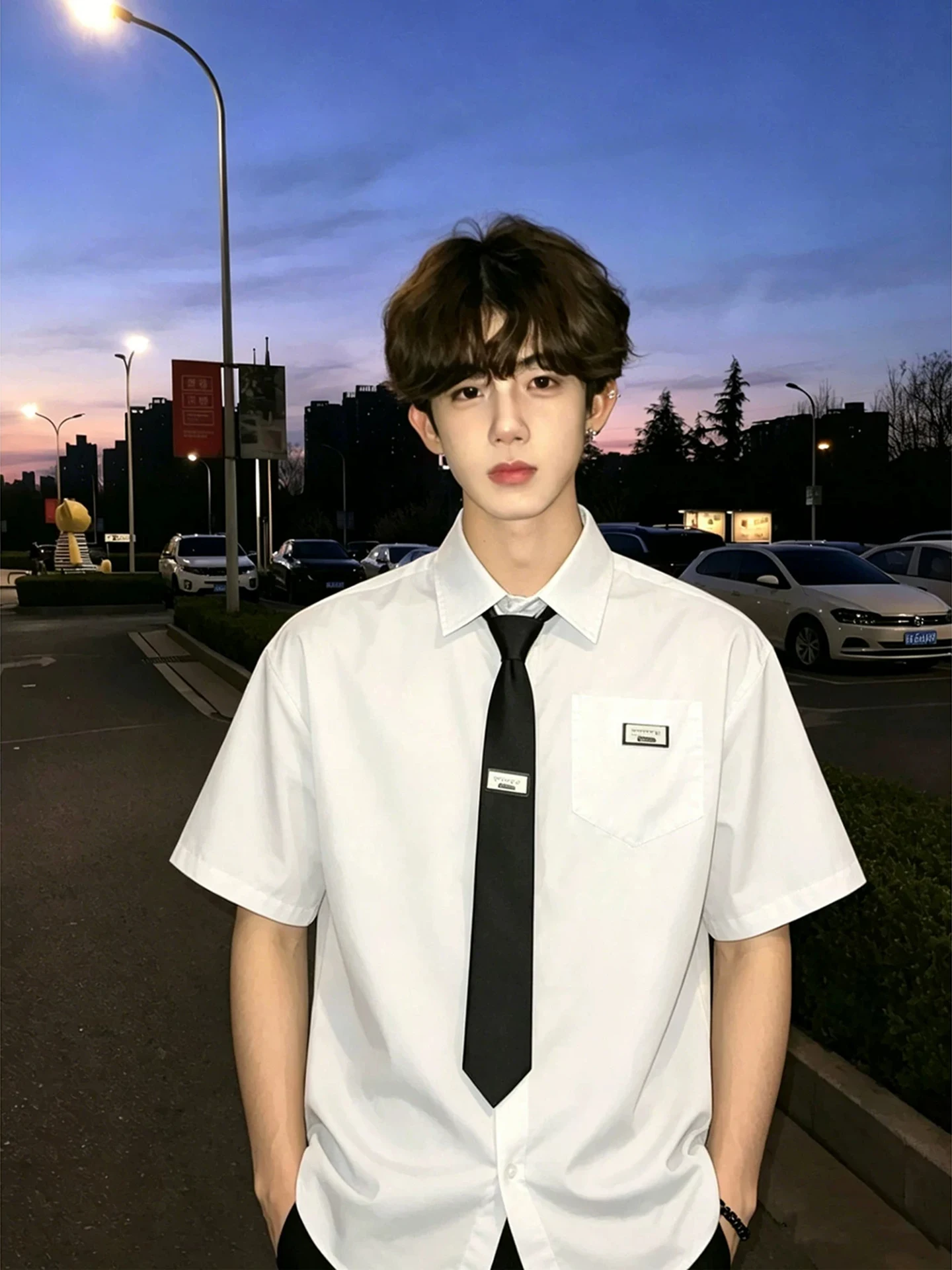 White Ice Silk Short Sleeve Shirt for Men DK Tie Summer American College Style Youthful Breathable Loose Fit Polyester Blend
White Ice Silk Short Sleeve Shirt for Men DK Tie Summer American College Style Youthful Breathable Loose Fit Polyester Blend