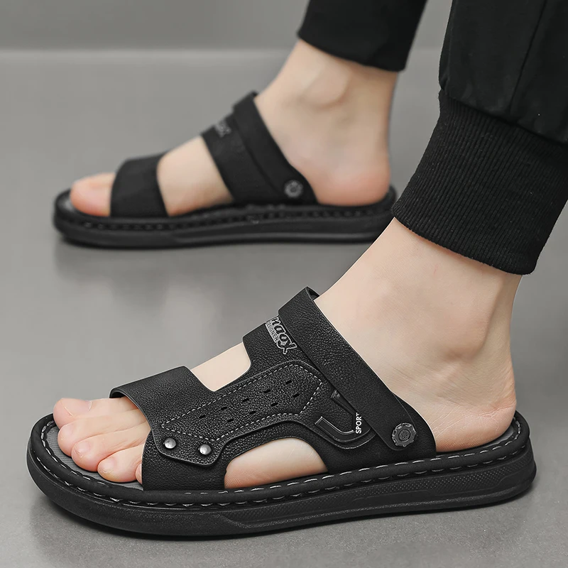 Men's Leather Sandals Summer Outdoor Wear Driving Anti-slip Beach Water Shoes Breathable Soft Surface round Toe Thick Heel
Men's Leather Sandals Summer Outdoor Wear Driving Anti-slip Beach Water Shoes Breathable Soft Surface round Toe Thick Heel