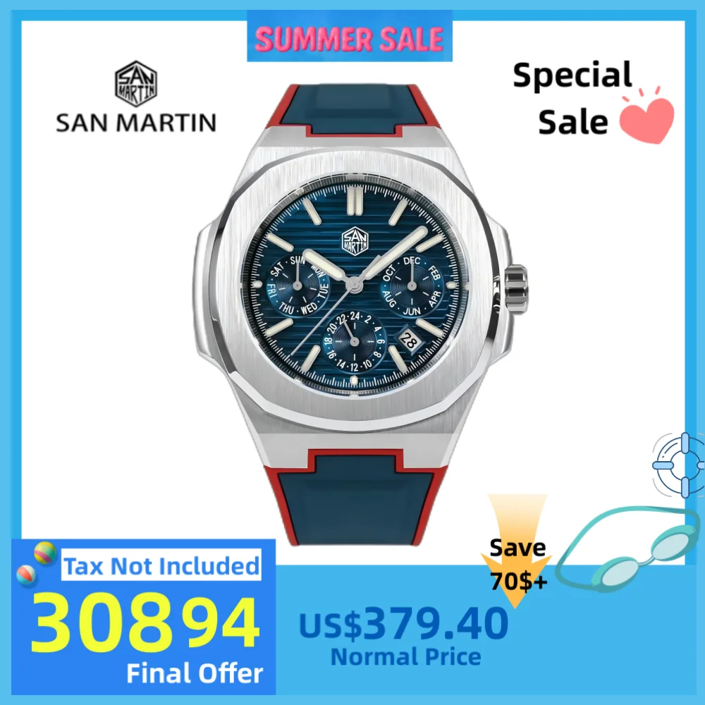 San Martin 43mm 9120 Sport Multi-Function Men Watch Mechanical Hour Date Week Month Window FKM Rubber 10Bar Reloj Hombre SN0075B
San Martin 43mm 9120 Sport Multi-Function Men Watch Mechanical Hour Date Week Month Window FKM Rubber 10Bar Reloj Hombre SN0075B