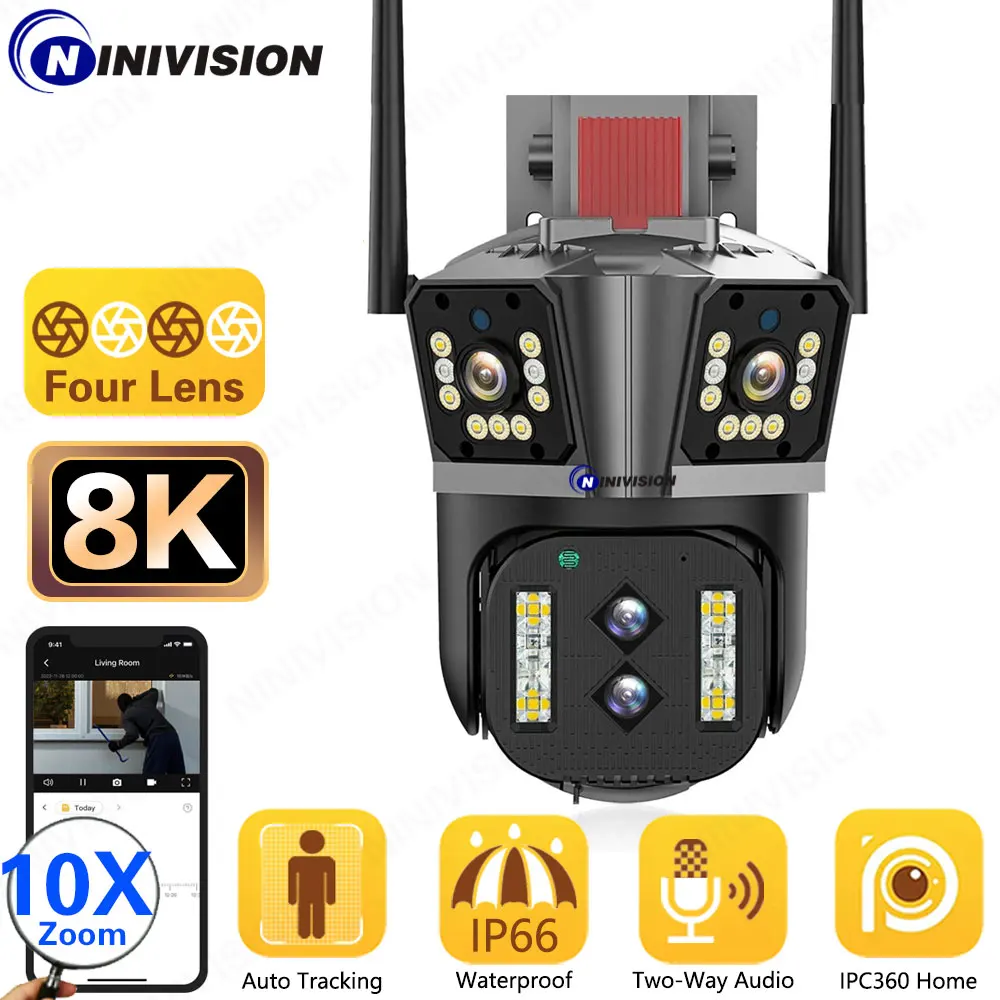 8K 16MP WIFI IP Camera Outdoor 10X Optical Zoom PTZ Four Lens Three Screen Waterproof Wifi Surveillance Cameras IPC360 Home APP
8K 16MP WIFI IP Camera Outdoor 10X Optical Zoom PTZ Four Lens Three Screen Waterproof Wifi Surveillance Cameras IPC360 Home APP