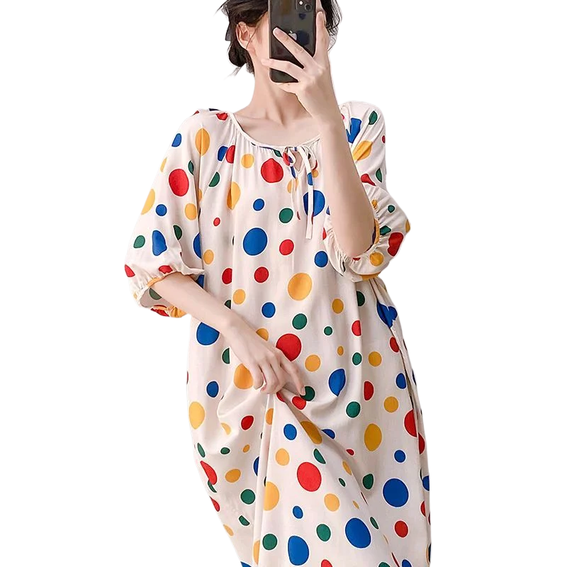 Women's Short-sleeved Cotton and Silk Nightgown Large-size Maternity Dress Summer Medium-sleeved Long Dress Artificial Pajamas
Women's Short-sleeved Cotton and Silk Nightgown Large-size Maternity Dress Summer Medium-sleeved Long Dress Artificial Pajamas