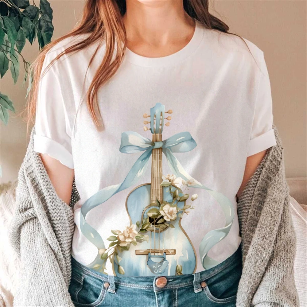 Y2K Graphic T-shirt, Blue Guitar with Bow and Flowers Print, Melodious, Artistic and Musical, Soft Fabric for Music Casual Looks
Y2K Graphic T-shirt, Blue Guitar with Bow and Flowers Print, Melodious, Artistic and Musical, Soft Fabric for Music Casual Looks