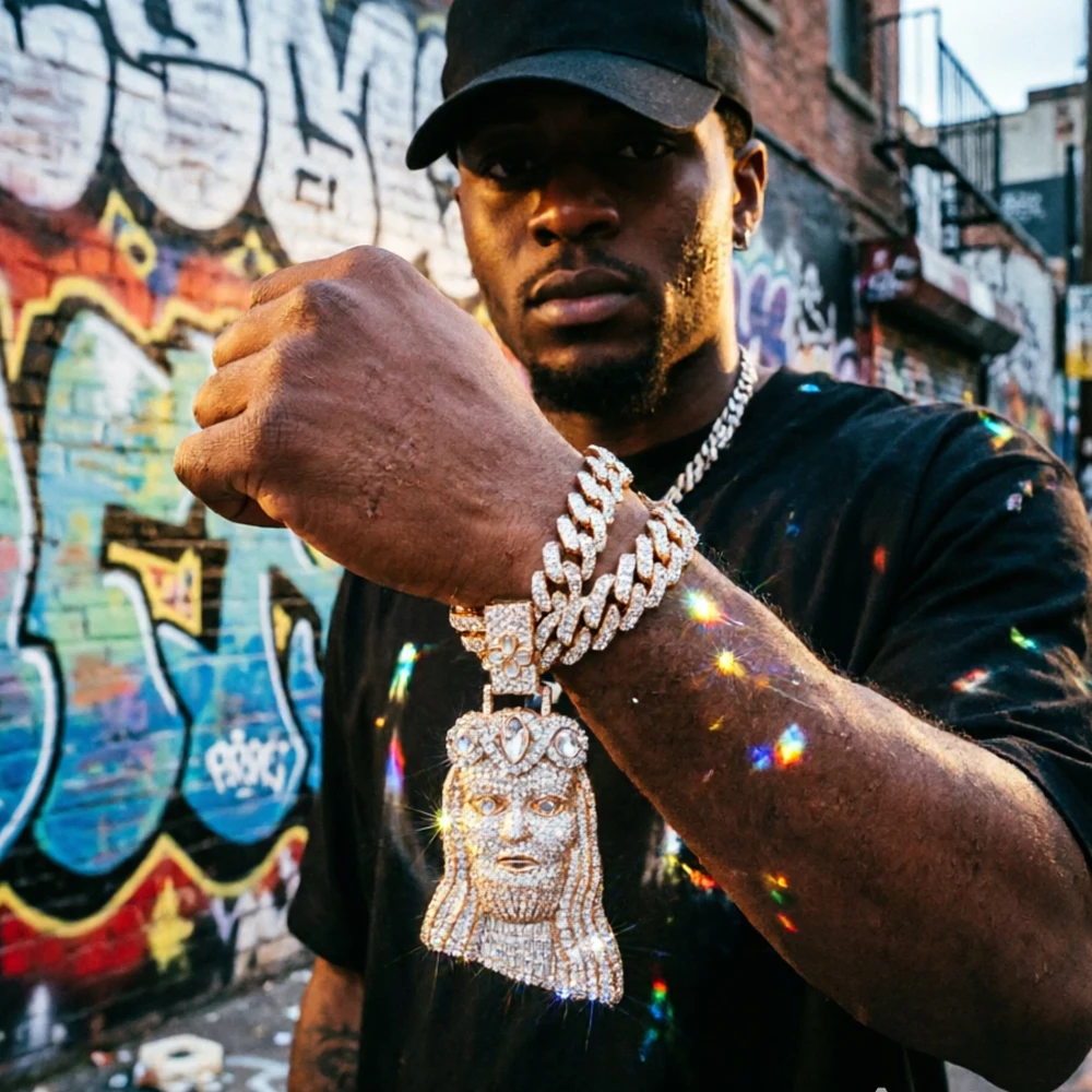 Iced Out Big Religious Jesus Head Pendant Rose Gold Necklace Cuban Chain Accessories Sparkling Jewelry Rapper Gift Men Boy Frien
Iced Out Big Religious Jesus Head Pendant Rose Gold Necklace Cuban Chain Accessories Sparkling Jewelry Rapper Gift Men Boy Frien
