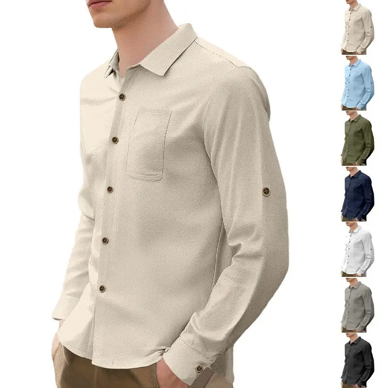 Loose Long Sleeve Men's Casual Shirt Linen Open Cardigan Pure Color Turn-down Collar Comfortable Fit Regular Length Autumn New
Loose Long Sleeve Men's Casual Shirt Linen Open Cardigan Pure Color Turn-down Collar Comfortable Fit Regular Length Autumn New