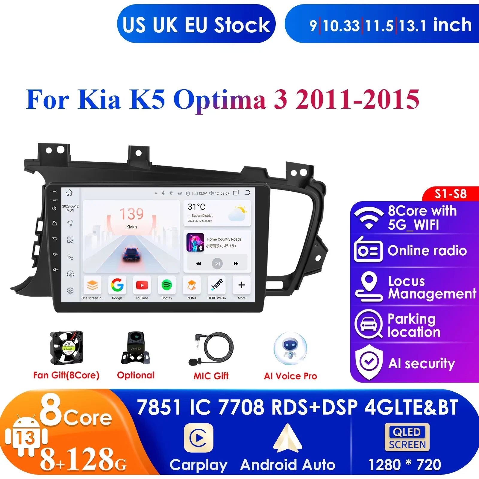 9'' 7862 Intelligent Screen 2din Android Car Radio Multimedia Video Player for Optima K5 2011-2015 GPS Carplay Auto 4G RDS Audio
9'' 7862 Intelligent Screen 2din Android Car Radio Multimedia Video Player for Optima K5 2011-2015 GPS Carplay Auto 4G RDS Audio