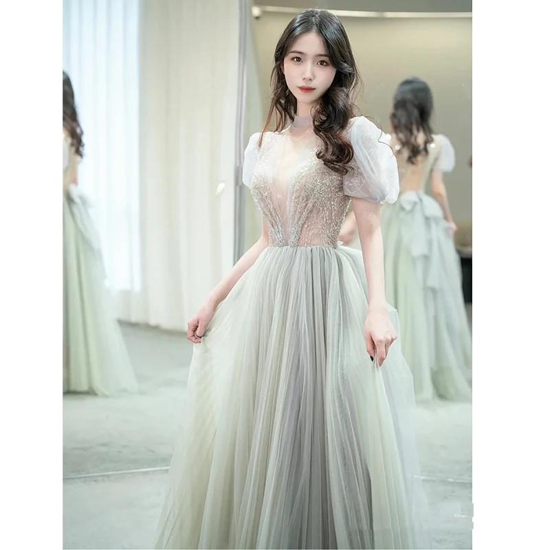 Sweet Sle Bridesmaid Dr with Bubble Sves Puffy Tulle Evening Gown for Adult Ceremony Par Ball Long Skirt Hollow out
Sweet Sle Bridesmaid Dr with Bubble Sves Puffy Tulle Evening Gown for Adult Ceremony Par Ball Long Skirt Hollow out