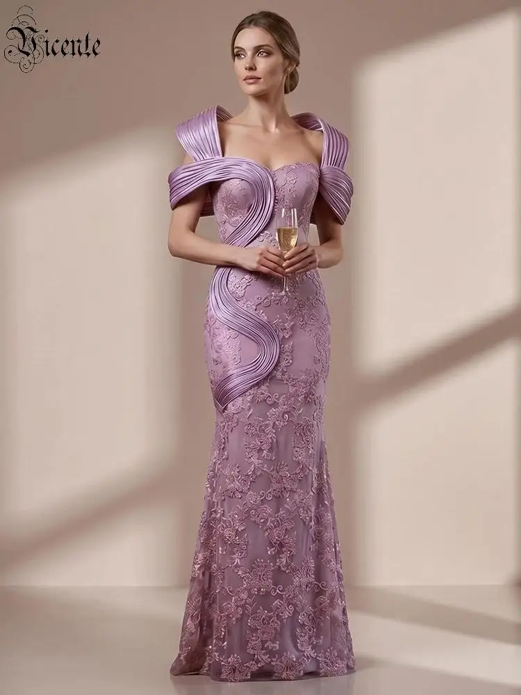 VC 2026 Lavender Lace Mermaid Evening Dress For Women 3D Pleated Shoulder Gown Elegant Strapless Prom Dress платье женское
VC 2026 Lavender Lace Mermaid Evening Dress For Women 3D Pleated Shoulder Gown Elegant Strapless Prom Dress платье женское