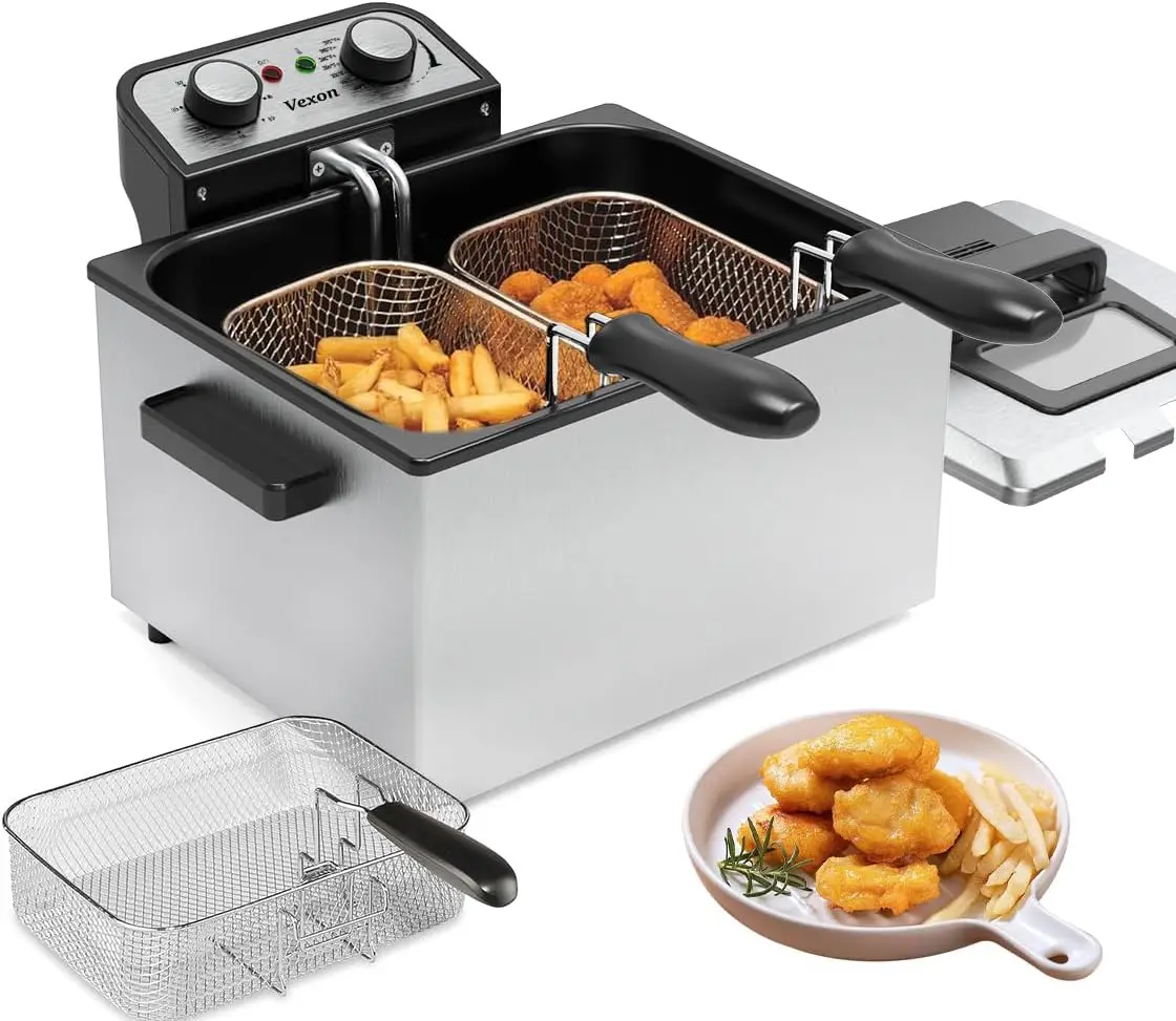 1800W 5L Electric Deep Fryer with 3 Baskets, Adjustable Temp, View Window Lid, Stainless Steel Body, Perfect for Home Kitchen
1800W 5L Electric Deep Fryer with 3 Baskets, Adjustable Temp, View Window Lid, Stainless Steel Body, Perfect for Home Kitchen